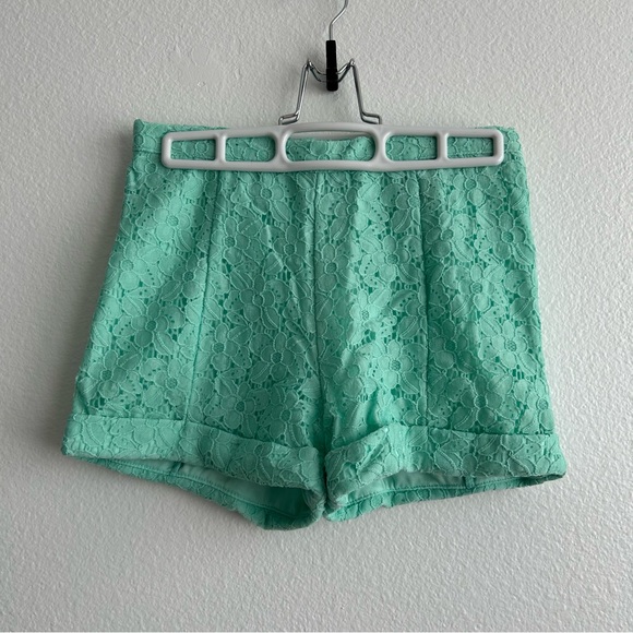 Kirra Pants - High waist Mint Aqua Floral Lace Shorts